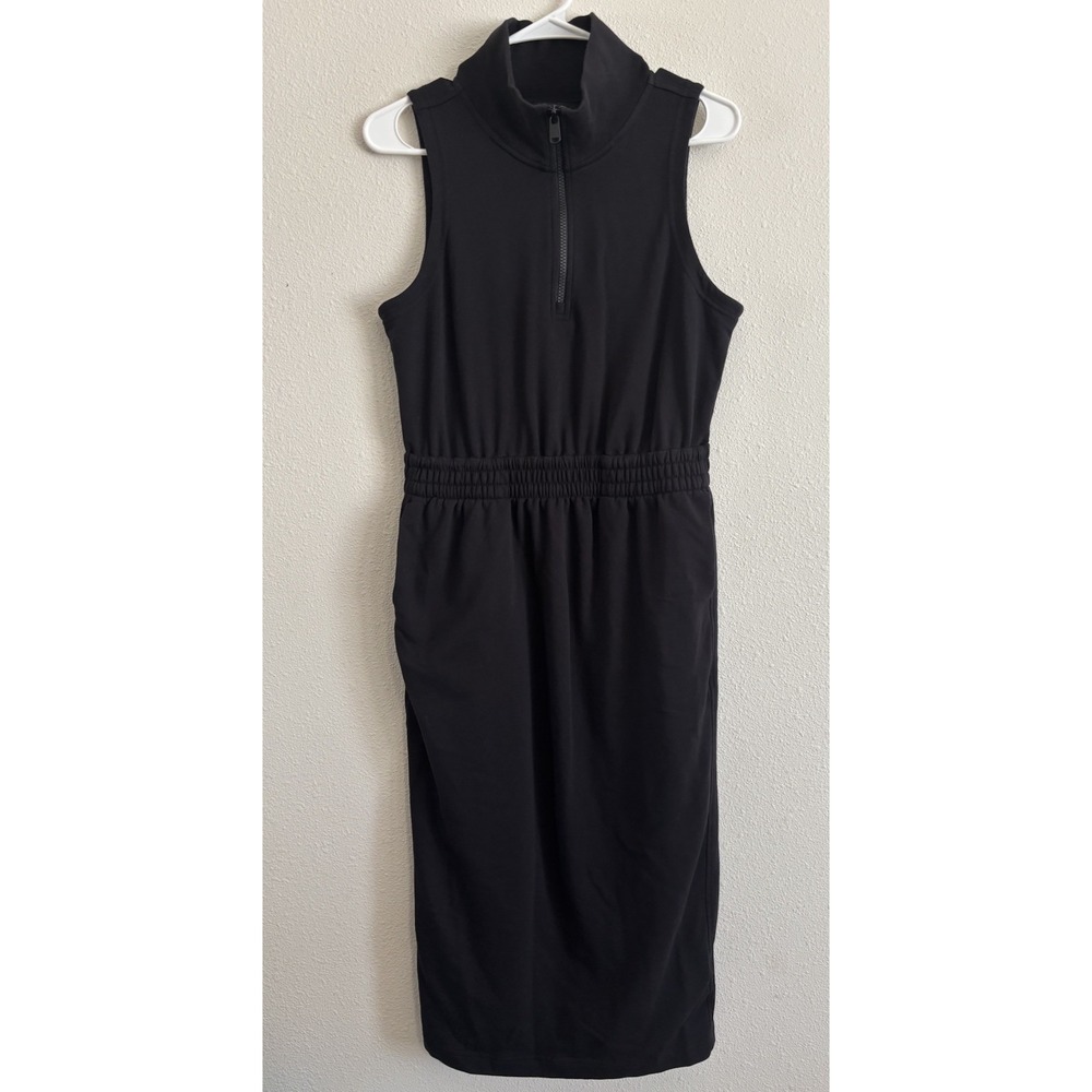 Athleta Retroterry Midi Dress Women's M Black Sleeveless Half Zip 824797